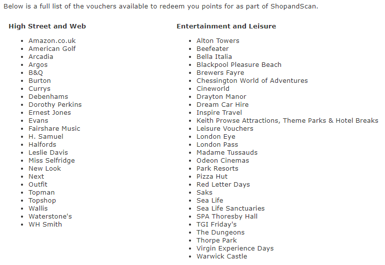 Where to redeem Shop and Scan points