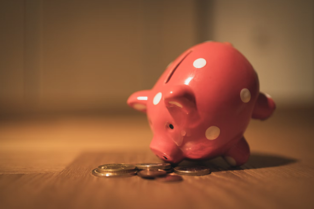 Tipped up piggy bank