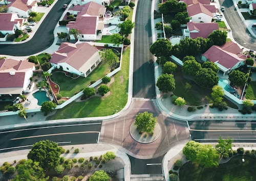 crossroads in residential area