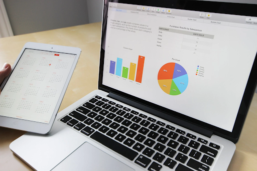 laptop with charts