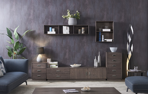 living room with cabinets