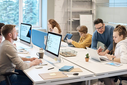 Employees on computers