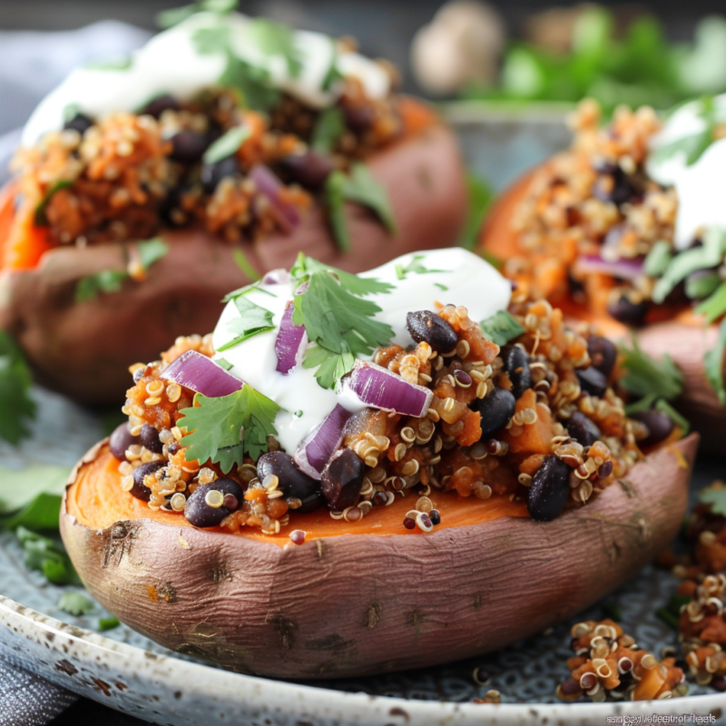 Quinoa and Black Bean Stuffed Sweet Potatoes