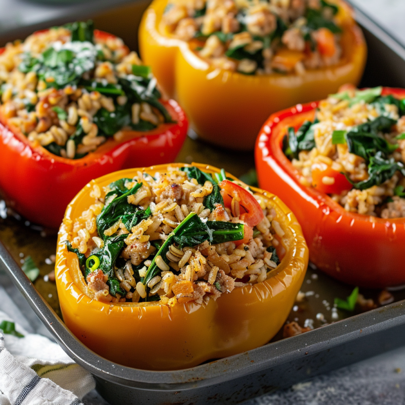 Turkey and Spinach Stuffed Peppers
