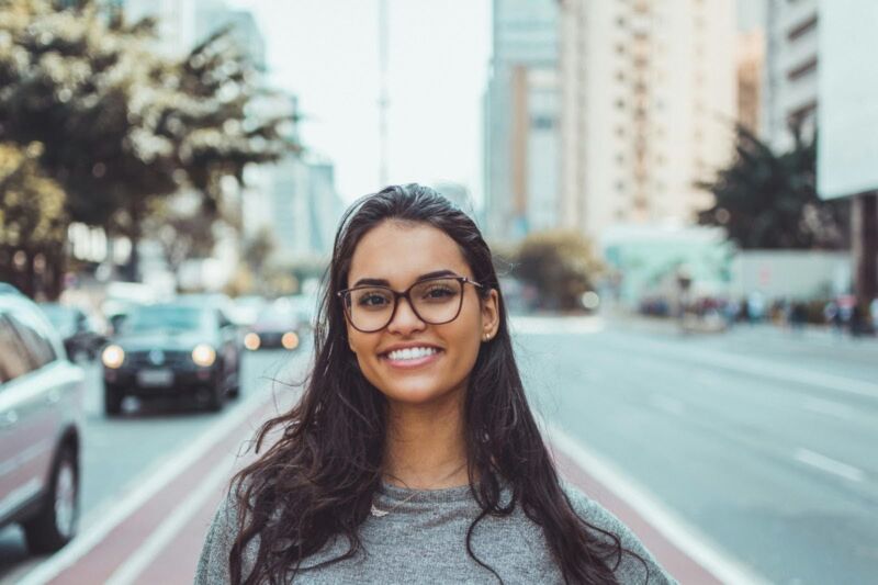 lady stood on busy street