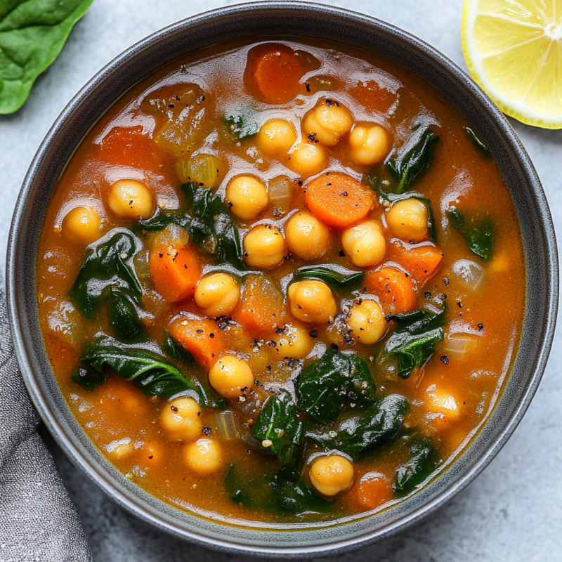 Cheap Vegan Chickpea and Spinach Soup