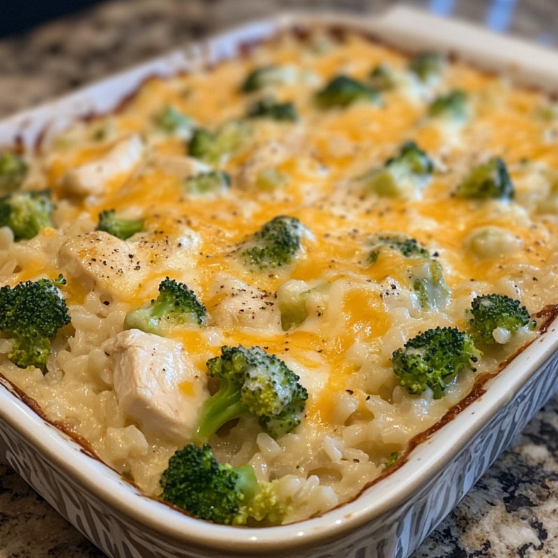Cheesy Broccoli Chicken and Rice Casserole