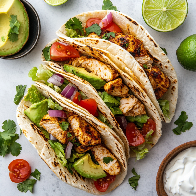 Chicken Tacos with Avocado Lime Sauce