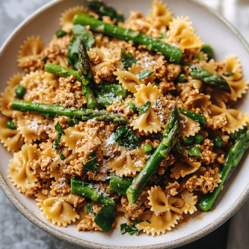 Ground Chicken and Asparagus Pasta