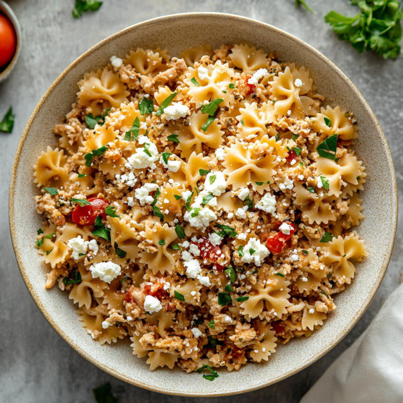 Ground Chicken and Feta Pasta