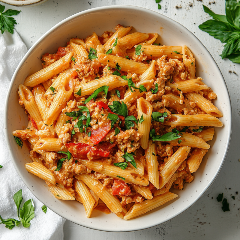 Ground Chicken and Roasted Red Pepper Pasta
