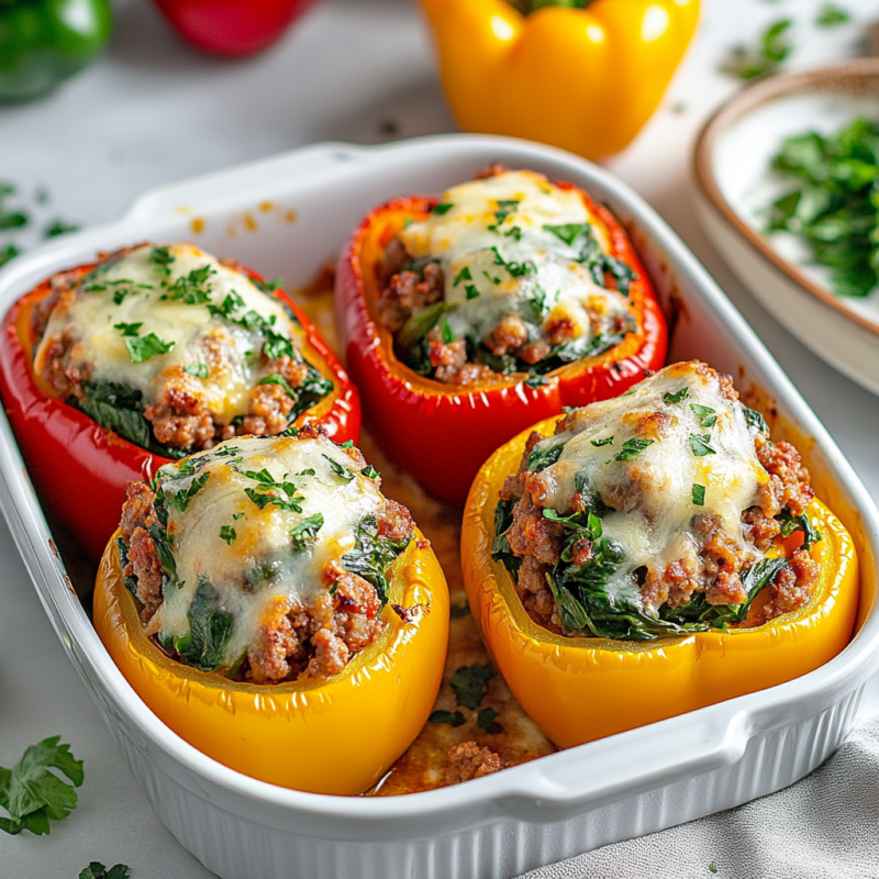 Keto Sausage and Spinach Stuffed Peppers