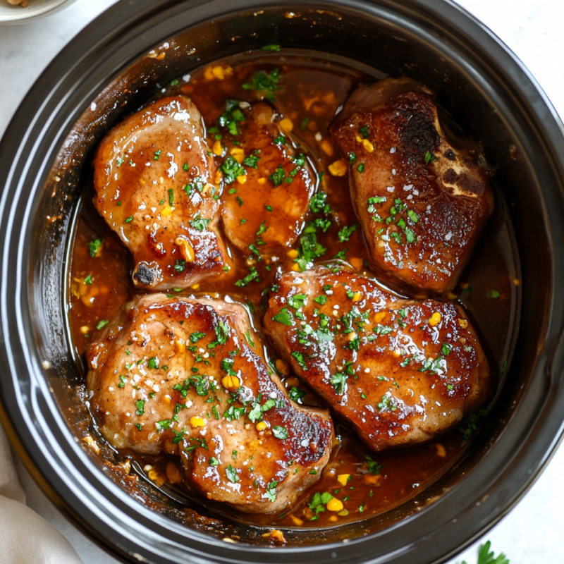 Slow Cooker Pork Chops with Apricot Glaze