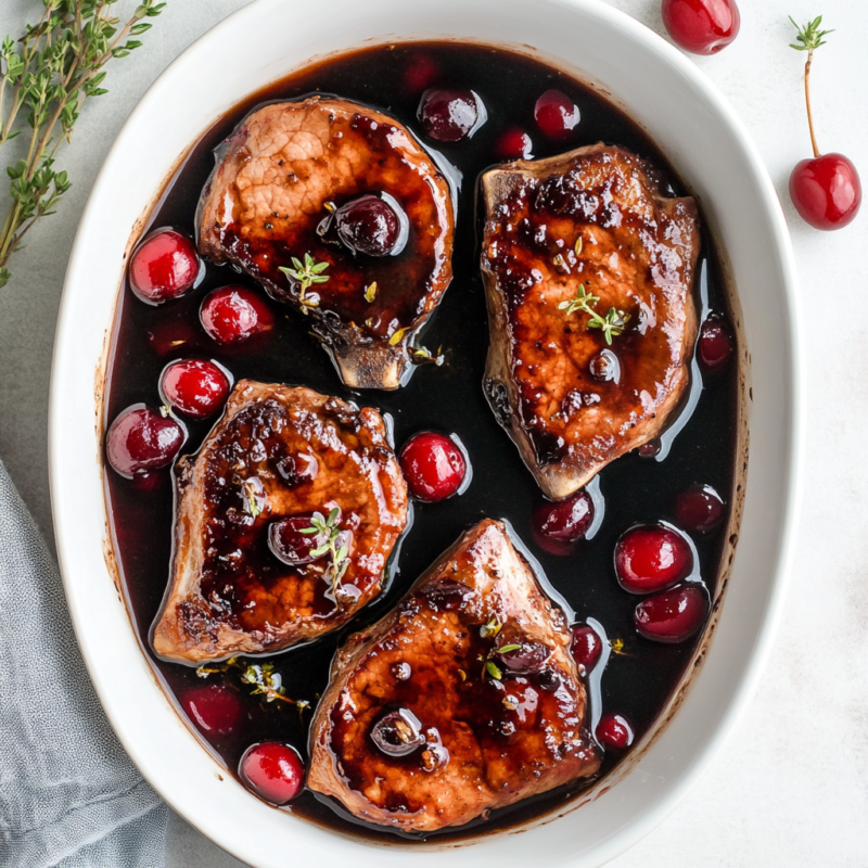 Slow Cooker Pork Chops with Cherry Balsamic Sauce