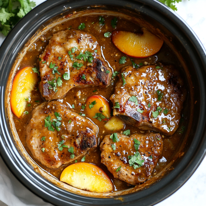 Slow Cooker Pork Chops with Chipotle Peach Sauce