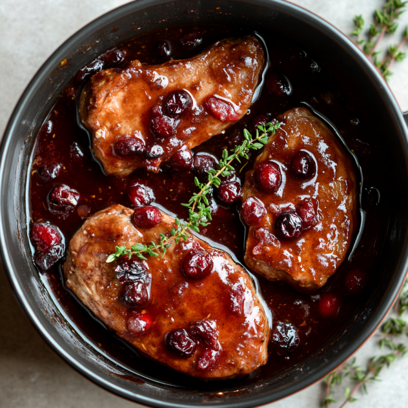 Slow Cooker Pork Chops with Cranberry Sauce