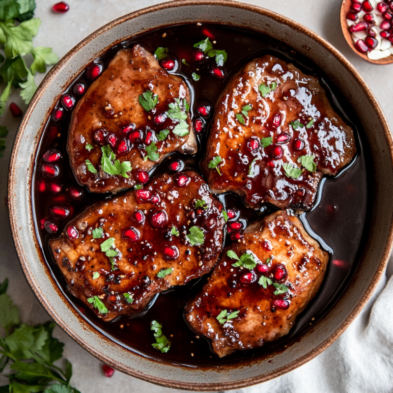 Slow Cooker Pork Chops with Pomegranate Glaze