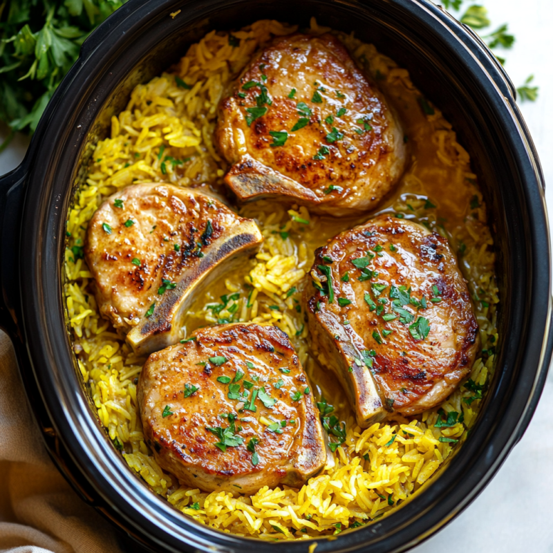 Slow Cooker Pork Chops with Saffron Rice