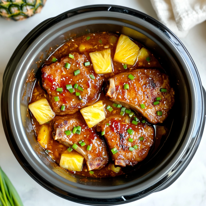 Slow Cooker Pork Chops with Spicy Pineapple Sauce