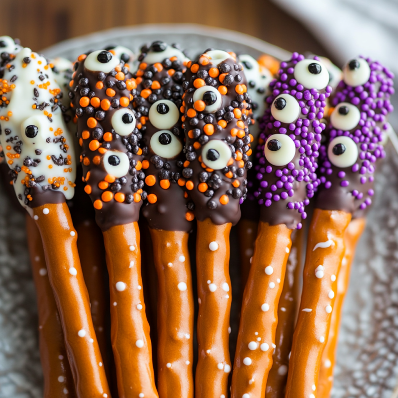 Spooky Chocolate-Dipped Pretzels