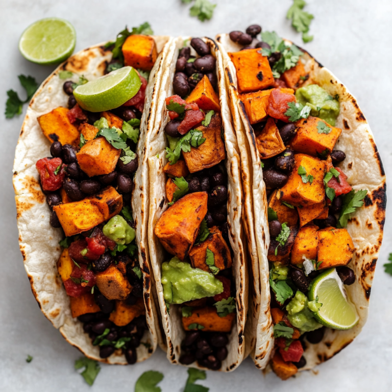 Vegan Sweet potato and black bean tacos