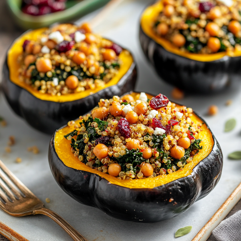 Chickpea and Kale Stuffed Acorn Squash