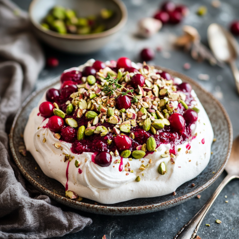 Cranberry Pistachio Pavlova