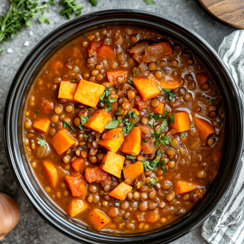 Crockpot Sweet Potato and Lentil Stew