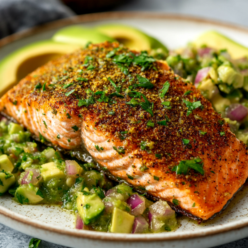 Herb-Crusted Salmon with Avocado Salsa