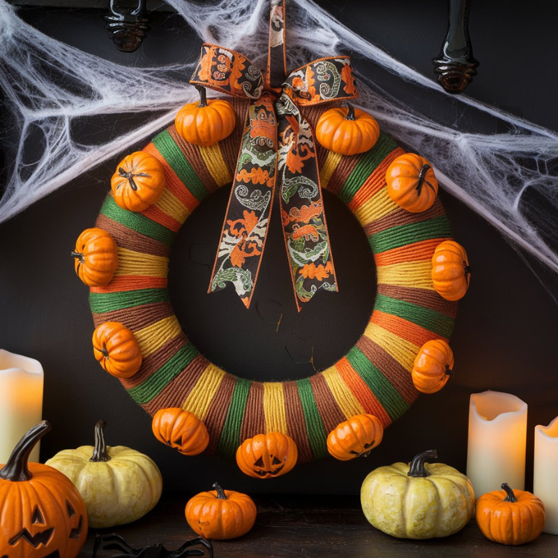 Pumpkin Yarn Wreath