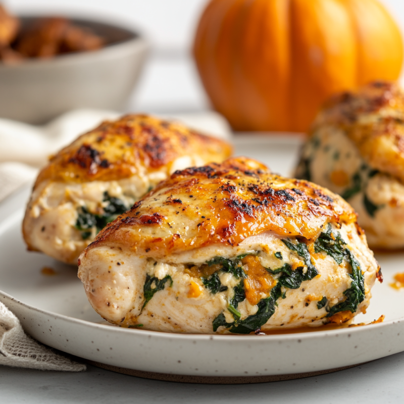 Pumpkin and Spinach Stuffed skinless Chicken Breast