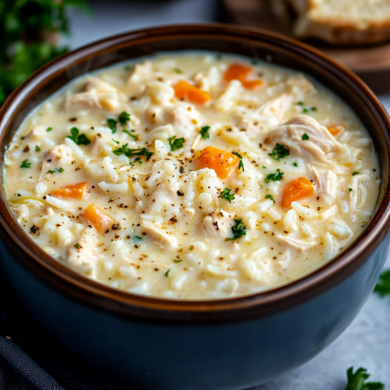 Creamy Crockpot Chicken and Rice Soup