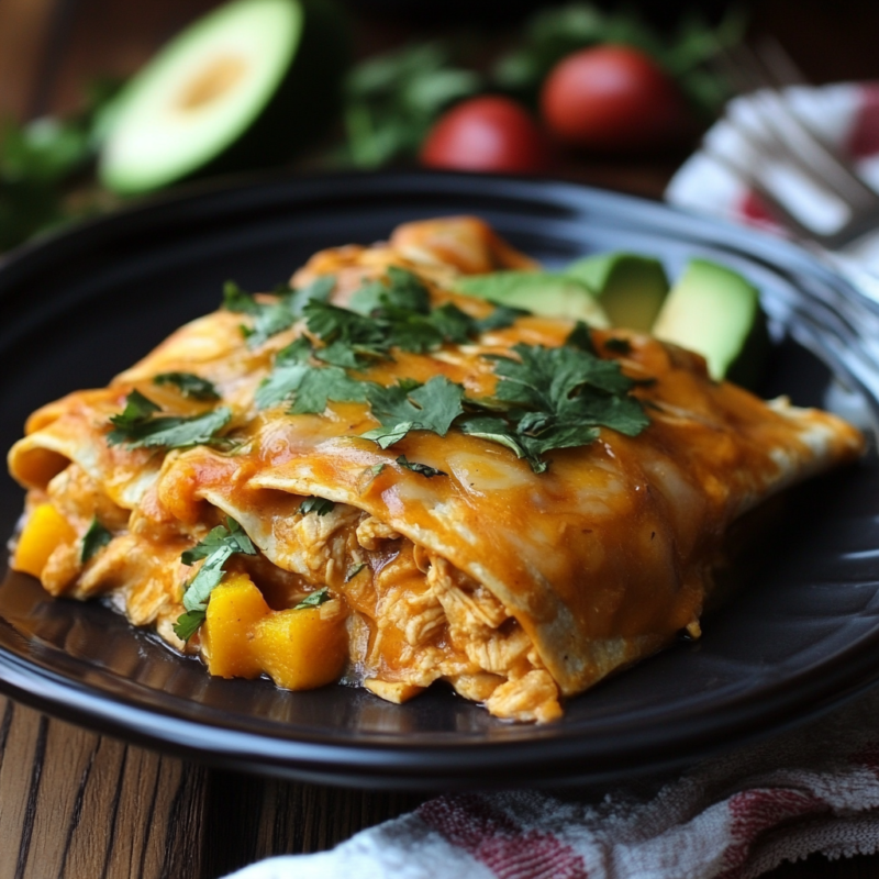 Slow Cooker Pumpkin Chicken Enchiladas
