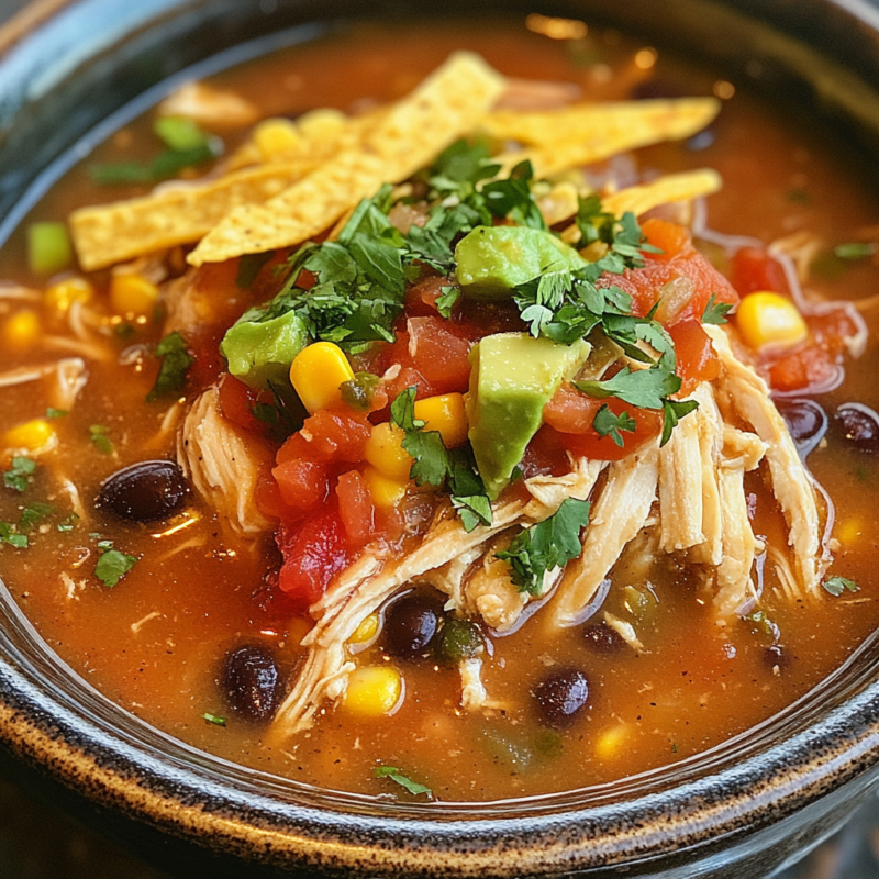 Spicy Crockpot Chicken Tortilla Soup