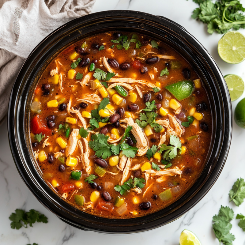 Crockpot Spicy Chicken Tortilla Soup 