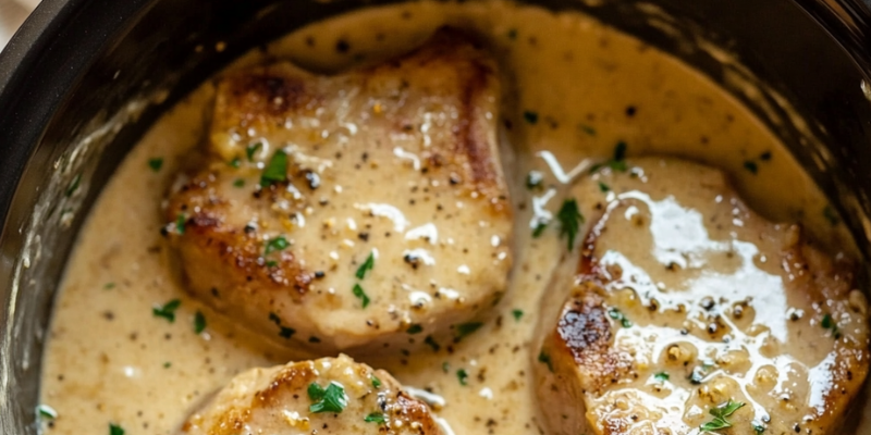 Slow Cooker Pork Chops with Garlic Parmesan Sauce