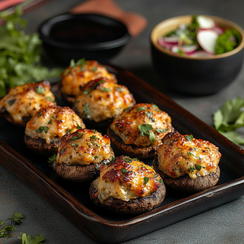 Turkey and Cheese Stuffed Mushrooms