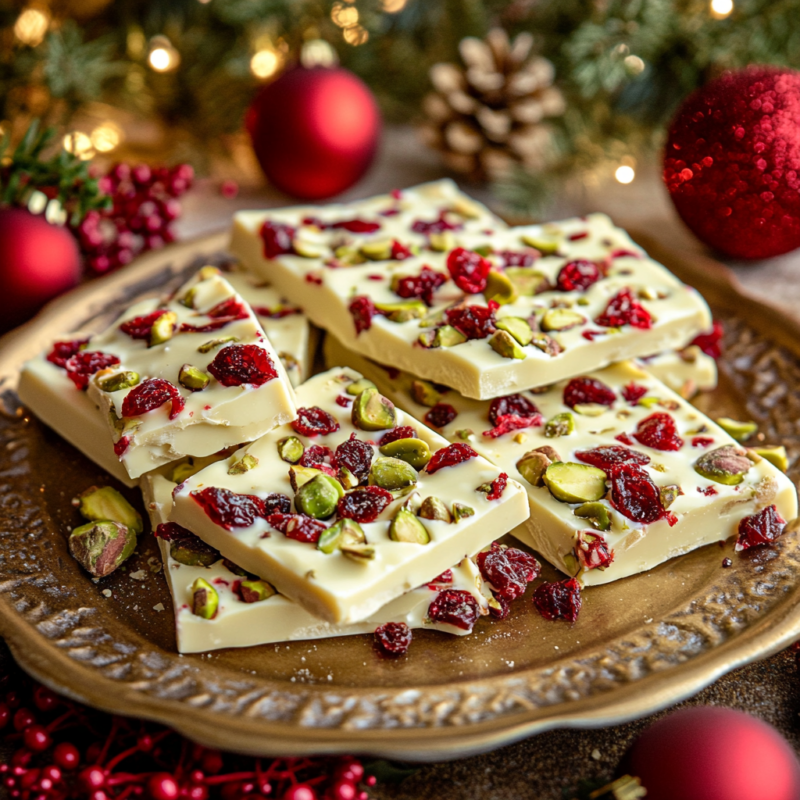 White Chocolate Cranberry Pistachio Bark