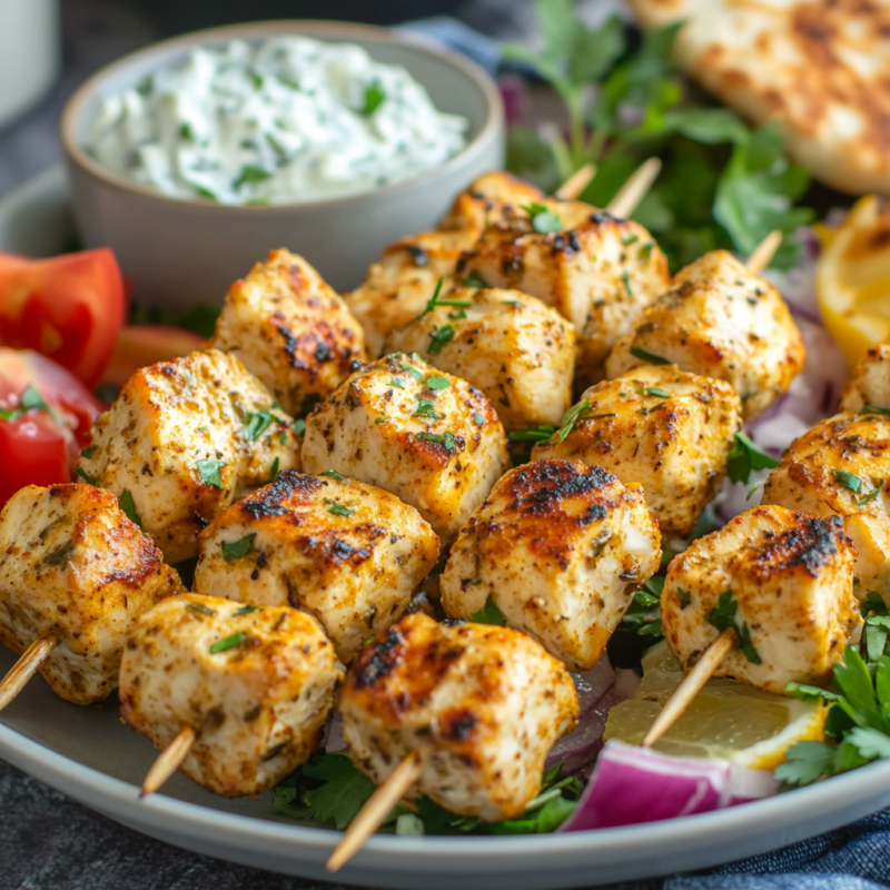 Air Fryer Mediterranean Chicken Skewers