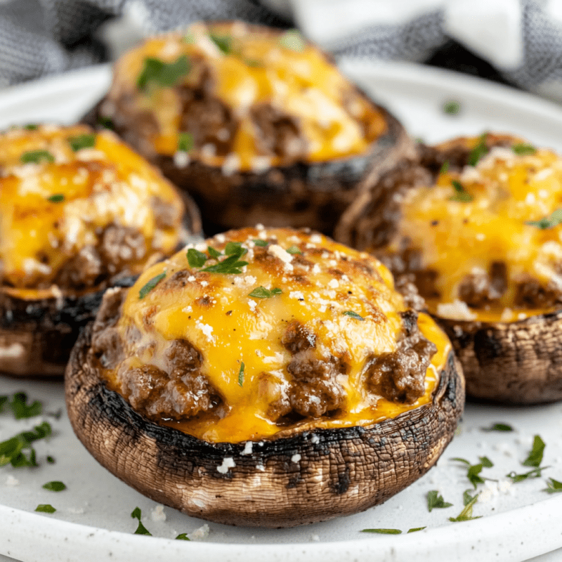 Keto Beef and Cheese Stuffed Mushrooms