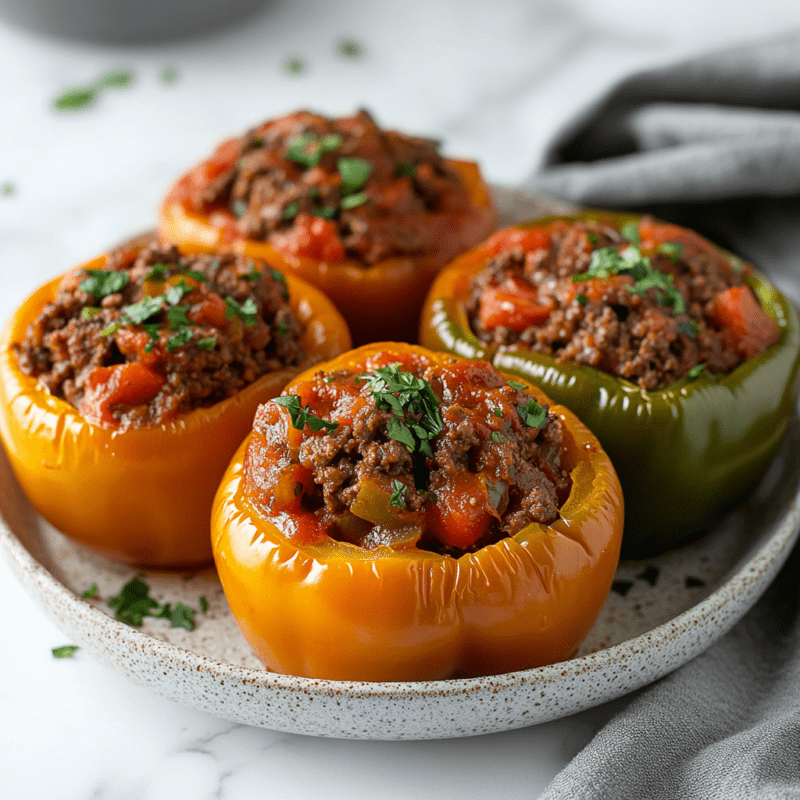 Keto Beef and Cheese Stuffed Peppers