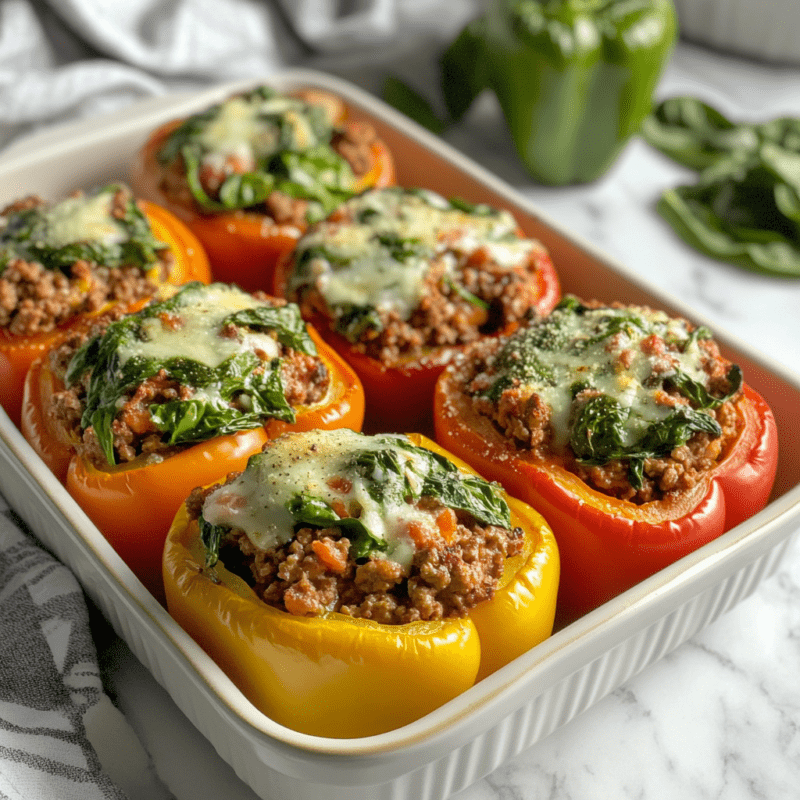 Keto Beef and Spinach Stuffed Peppers