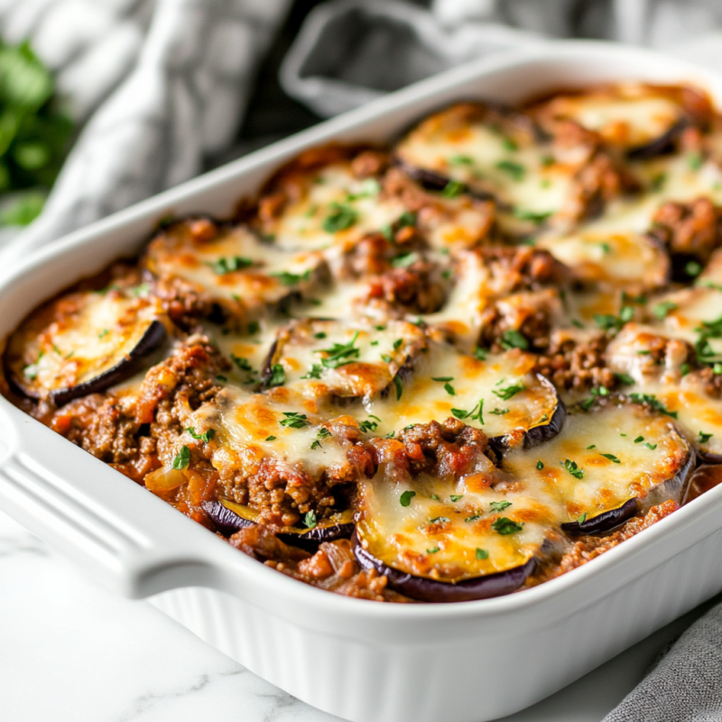 Keto Eggplant and Ground Beef Casserole