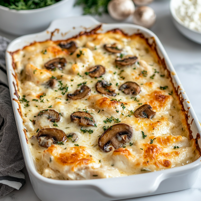 Keto Garlic Mushroom Chicken Casserole