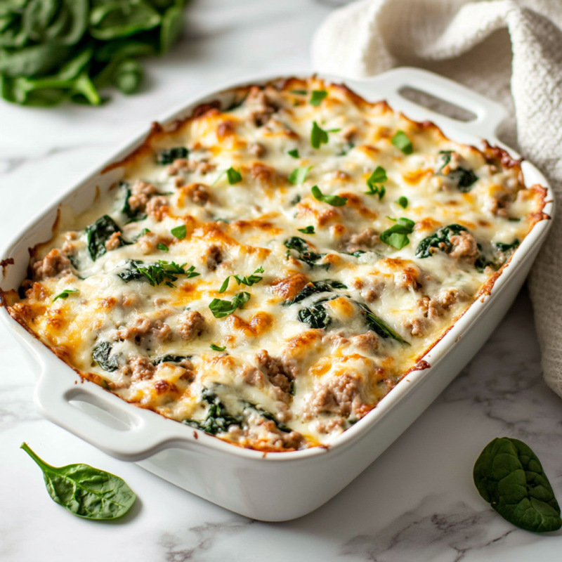 Keto Ground Turkey and Spinach Casserole