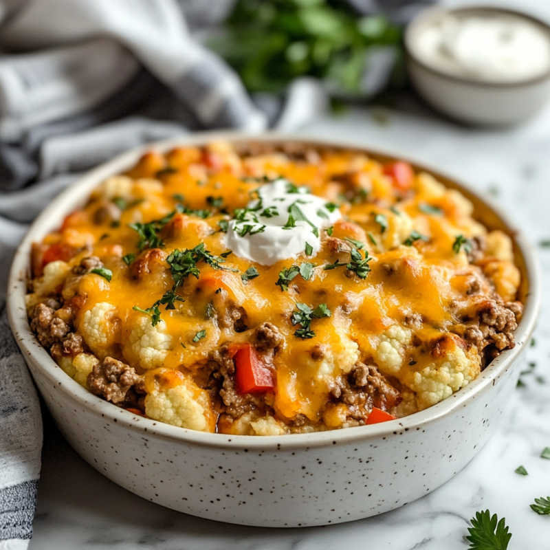Keto Mexican Beef and Cauliflower Casserole