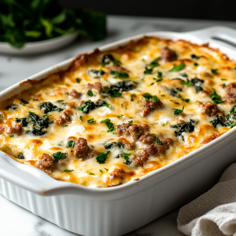 Keto Sausage and Spinach Casserole