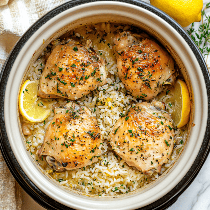 Slow Cooker Lemon Herb Chicken and Rice
