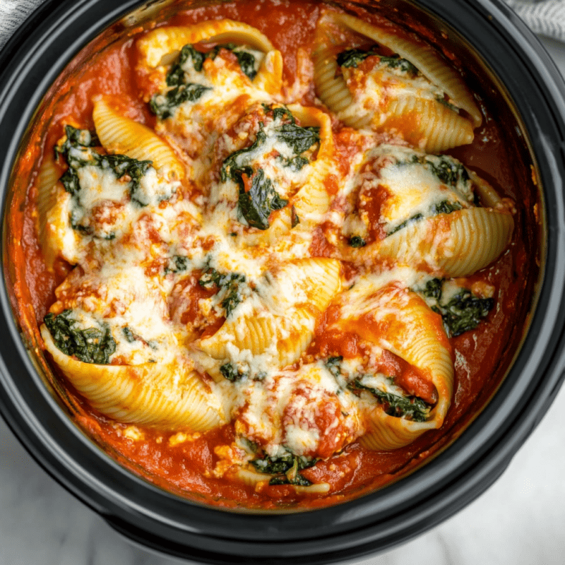 Slow Cooker Spinach and Ricotta Stuffed Shells