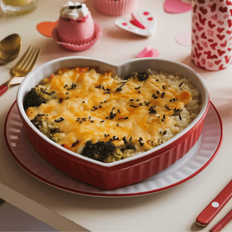 Valentine's Day Cheesy Broccoli and Rice Casserole